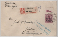 DP in Polen, 1918, Mi.- Nr.: 16 a P OR als EF auf Einschreiben- Fernbrief von Warschau nach Potsdam, mit Zensur!
