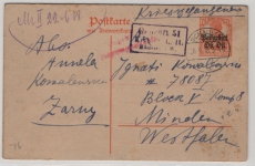 Postgebiet Ober. Ost, 1918, 7,5 RPfg.- Anwort-GS, Mi.- Nr.: 5 (kpl.), gelaufen von Schaulen nach Minden, mit Zensur!