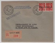 Dt. Bes. Frankreich, Saint Nazaire, 1945, Teilbarfrankatur auf Einschreiben, tiefstgeprüft Tust BPP! Selten!