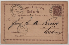 DR, Brustschilder, 1873, 1/2- Gr. GS- Karte, gelaufen von Carolinensiel (Alt- Hannover, Vorphila- Stempel!) nach Emden!