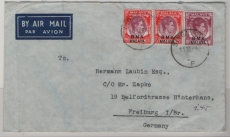 Malaya, 1947, 60 Ct. Überdruck- MiF auf Auslands- Luftpostbrief von Singapore nach Freiburg (D)