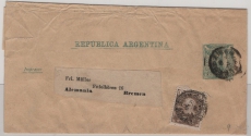 Argentinen, ca. 1920, 1 Ct.- Streifband- GS, + 1 Ct. Zusatzfr., gelaufen als Auslandsstreifband von ... nach Bremen