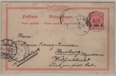 DOA, 1895, 5 Pesa- DOA- Überduck- GS (Mi.- Nr.: P2), gelaufen von Mikindani via Lindi / Dar-es-Salam nach Hamburg