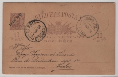 Portugal, 1894, 10 R.- Überdruck (1893!)- GS- Karte, gelaufen als Fernpostkarte von Leiria nach Lisabon