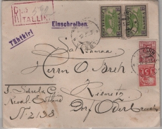 Estland, 1923, 37,5 Mk. MiF auf R.- Auslandsbrief von Tallin nach Kienitz (D.)