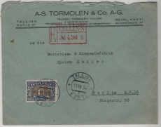Estland, 1930, 40 Mk. EF auf Auslands- Einschreiben von Tallin nach Berlin
