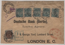 Dänemark, 1897 (?), 20 Öre (5x) + 25 Öre als MiF auf R.- Auslandsbrief von Kopenhagen nach London