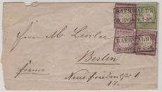 DR, Brustschilder, 1874, Mi.- Nrn.: 1, 2 + 16 (2x), als MiF auf Fernbrief von Baerwalde nach Berlin! Rarität!