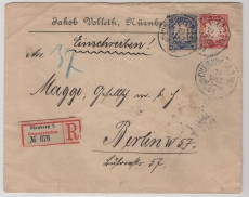 Bayern, 1901, 10 Pfg.- GS- Umschlag, + 20 Pfg. Zusatzfr., als MiF auf R.- Fernbrief von Nürnberg nach Berlin