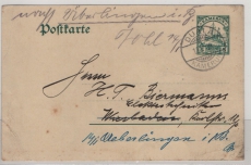 Kamerun, 1909, 5 RPfg.- GS- Karte, (Mi.- Nr.: 15?), gelaufen von Duala nach Wiesbaden, nachgesand nach Überlingen