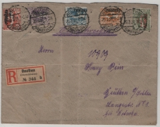 Oberschlesien, 1921, Mi.- Nrn.: 30- 32, + 34 + 35, in MiF auf FDC (!) Orts- Einschreiben, innerhalb von Beuthen