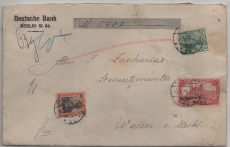 DR, Germania 1909, Mi.- Nr.: 94 AI u.a. als MiF auf Wert- Fernbrief von Berlin nach Waren