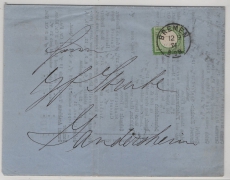 DR, Brustschilder, 1874, Mi.- Nr.: 17b (?), als EF auf Fernbrief- Drucksache von Bremen nach Gandersheim