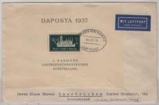 Danzig, 1937, Mi.- Nr.: Bl 1, als EF auf Luftpost- Fernbrief von Danzig nach Saarbrücken
