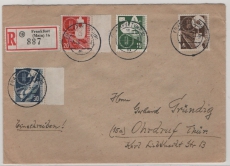 BRD, 1953, Mi.- Nrn:: 167- 170 als Satzbrief- MiF, auf Einschreiben- Fernbrief von FF/M nach Ordruf