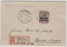 DAP Marokko, 1911, Mi.- Nr.: 40 als EF auf Einschreiben- Auslandsbrief, gelaufen von Rabat nach Borna