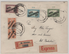 CSSR / Tschechoslovakei, 1919, 105 (+ x) F.- Überdruck- MiF auf Orts- Express- Einschreiben innerhalb von Mlada Boleslav
