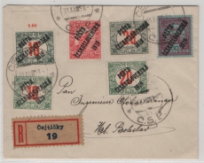 CSSR / Tschechoslovakei, 1919, 120 F.- Überdruck- MiF auf Einschreiben- Fernbrief von Cejticky nach Mlada Boleslav