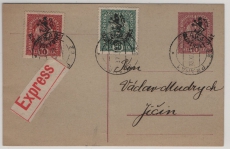 CSSR / Tschechoslovakei, 1918, 10 H..- Überdruck- GS + Zusatz als Express- Fernpostkarte von Prag nach Jicin