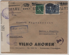 Finnland, 1943, 5,5 Mk. MiF auf Luftpost- Auslandsbrief von Helsinki nach Berlin (mit 2x Zensur, 1x Finnischer + 1 D.)