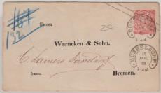 AD, NDP, 1869, 1 Gr.- GS Umschlag verwendet als Fernbrief von Düsseldorf (Hufeisenstempel!) nach Bremen