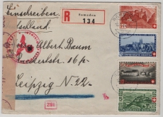 Schweiz, 1944, 65 Rp. MiF auf R.- Auslandsbrief von Samaden nach Leipzig, mit Dt. Zensur