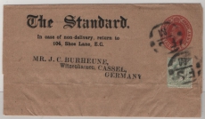 GB, ca. 1912, 1 P. Streifband- GS + 1/2 P. Zusatzfrankatur, gelaufen als Auslandsstreifband von London (?) Wietzenhausen (D)