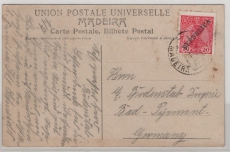 Portugal / Madeira, ca. 1912, 20 R. EF auf Bildpostkarte von ... (Madeira) nach Bad Pirmont, (D)