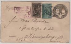 USA, 1893, 10 Ct.- GS- Umschlag (Columbus GS!) + 13 Ct. Zusatzfr., als R.- Auslansbrief von New York nach Königsberg