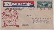 USA, 1939, 30 Ct. EF auf Erstflugbrief (lt. Stempel) von New York nach Berlin, rs. + dt. Frankatur (3 Pfg.)