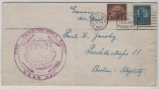 USA, 1929, 1,05 D. MiF auf Zeppelin- Auslandsbrief (zur Weltrundfahrt) von New York via Friedrichshafen nach Berlin