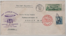 USA, 1933, 55 Ct. MiF auf Zeppelin- Auslandsbrief (Century of Progress) von Akron via Friedrichshafen nach Berlin