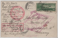 USA, 1930, 65 Ct. EF auf Zeppelin- Auslandskarte (Weltrundflug) von New York via Friedrichshafen nach Berlin