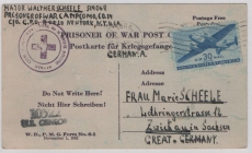 USA,  27.5.1945, 30 Ct. EF auf Kriegsgefangenen- Auslands- Postkarte von New York nach Zwickau, mit US- Zensur