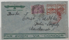 Brasilien, 1934, 4.200 Reis MiF (hiervon 1.100 mit Freistempler!) auf Luftpost- Auslandsbrief von ... via Stuttgart nach Berlin