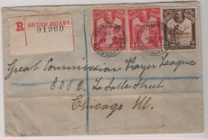 British Guiana, 1932, 10 Ct. MiF auf Auslands- Einschreiben von New Amsterdam nach Chicago (USA)