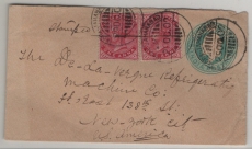 Indien, 1902, 1/2 A. GS- Umschlag + 2 A. Zusatz, als Auslandsbrief von Kora- Jahanabad nach New York (USA)