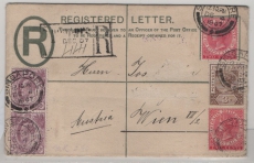 Straits Settments, 1907, 5 Ct.- GS- R.- Umschlag + 13 Ct. Zusatz, als R.- Auslandsbrief von Singapore nach Wien