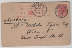 Straits Settments, 1894, 3 Ct.- GS- Karte, als Auslandspostkarte von Singapore nach Wien