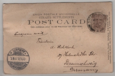 Straits Settlements, 1900, 3 Ct. EF auf Auslands- Bildpostkarte von Singapore nach Braunschweig