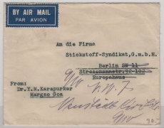 Indien, 1935, 15 A. MiF rs. auf Luftpost- Auslandsbrief von Bombay nach Berlin, und hier nachgesand