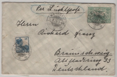 Niederländisch Indien, 1929, 90 Ct. MiF auf Luftpost- Auslandsbrief von Manggani via Medan nach Braunschweig