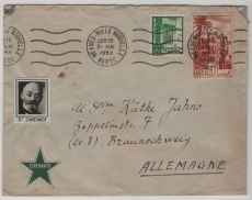 Marokko, 1950, 25 F. MiF auf Auslandsbrief von Meknes- Ville Nouvelle nach Braunschweig, (=> Esperantovignetten vs. + rs.!)