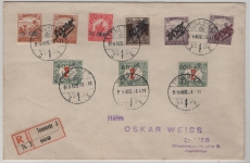 Rumänien, 1925, 307 Filler (Ung.- Überdruckmarken) MiF auf R.- Auslandsbrief von Temesvar nach Zagreb (Jug.9