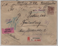 Niederlande, 1927, 40 Ct. EF auf R.- Auslands- Wertbrief von Rotterdam nach Braunschweig, hier nachgesandt