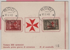 Malta / Rotes Kreuz, 1945, 5 + 10 Lire Zuschlagwerte zu Gunsten des Roten Kreuz, auf Ersttags- Faltkarte, nicht gelaufen