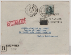 Frankreich, St. Nazaire, 1945, 50 F. mit Befreiungs- Überdruck, von Batz sur Mer nach La Baule