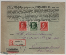 Bayern, 1918, 35 RPfg.- Luitpold- MiF auf R- Fernbrief (eines Briefmarkenhändlers) von München nach Ludwigslust
