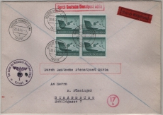 Durch Deutsche Dienstpost Adria, 1944, DR Nr.: 881 (4x), als MeF auf Expressbrief von Triest nach Strassburg