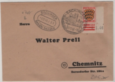 FRZ / Allgem. Ausgaben, 1946, Mi.- Nr.: 8 (Er. + Druckdatum!) + Teilbarfrankatur) auf Fernbrief von Sackingen nach Chemnitz